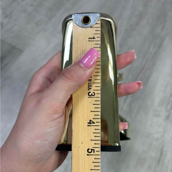 Jeffrey Campbell Hustler Platform Sandal Sz 9.5 Square Toe High Block Heel Gold - Picture 10 of 11